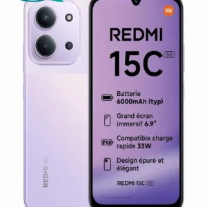 REDMI 15C. (6.9-inch 120Hz display, 6000mAh battery with 33W fast charging, A 50MP AI dual camera, Android 15 with HyperOS 2, MediaTek Helio G81 Ultra processor, Available in 4G/5G variants, 8GB RAM and 256GB.